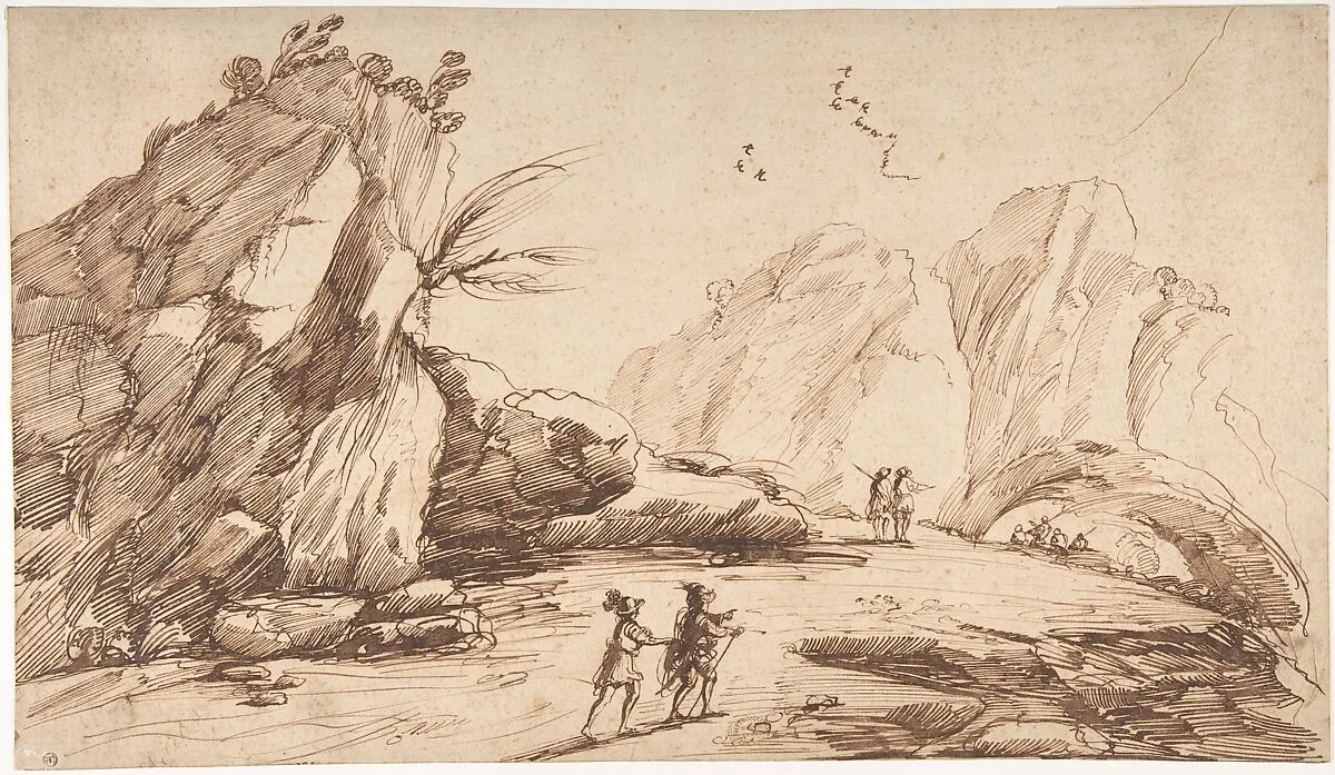 Rocky Landscape with Eight Figures — Guercino (Giovanni Francesco Barbieri)