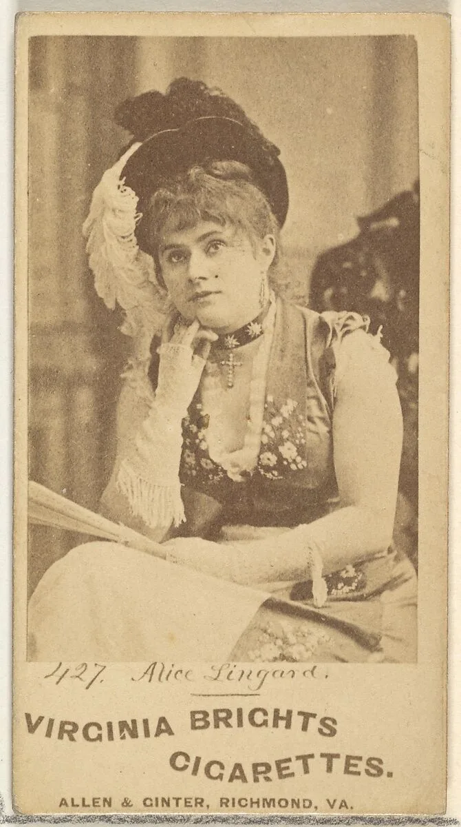 Card 427, Alice Lingard, from the Actors and Actresses series (N45, Type 1) for Virginia Brights Cigarettes — Allen & Ginter