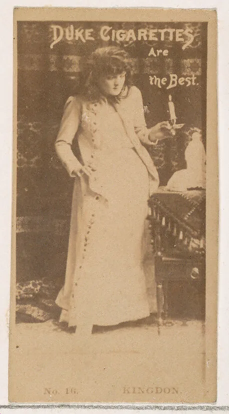 Card Number 16, Edith Kingdon, from the Actors and Actresses series (N145-2) issued by Duke Sons & Co. to promote Cross Cut Cigarettes — W. Duke, Sons & Co.