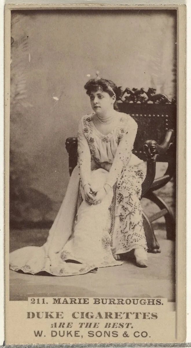 Card Number 211, Marie Burroughs, from the Actors and Actresses series (N145-7) issued by Duke Sons & Co. to promote Duke Cigarettes — W. Duke, Sons & Co.