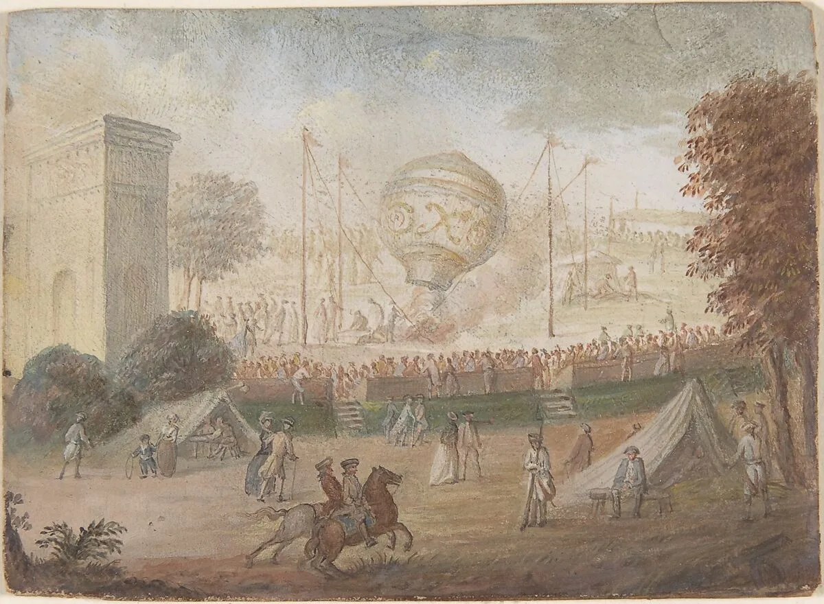 Designs for Top and Four Sides of a Snuffbox with Scenes depicting the Ascent of a Hot Air Balloon — Anonymous, French, 18th century
