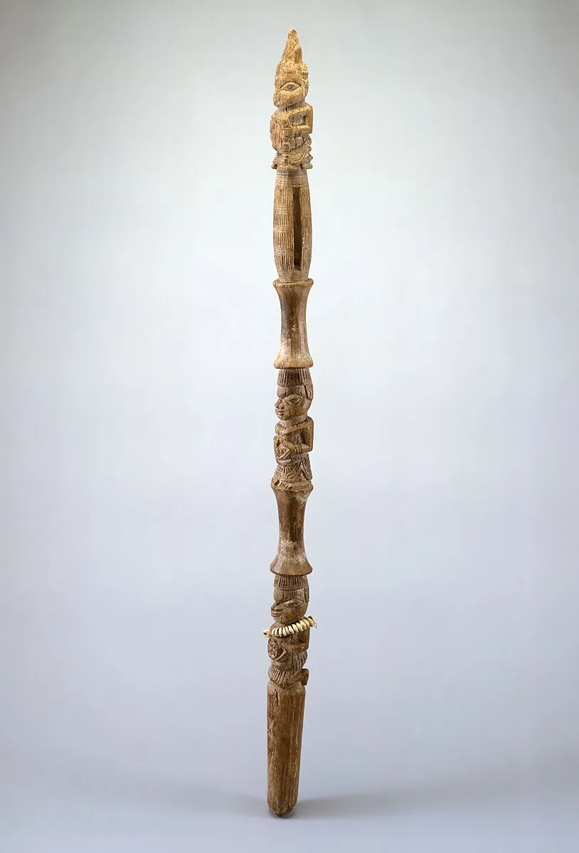 Rattle Staff: Three Figures (Ukhurhe) — Unknown