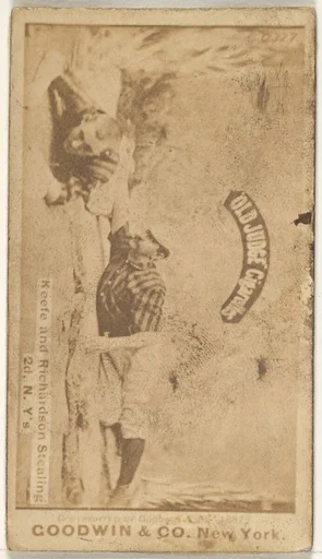 Keefe and Richardson Stealing 2nd Base, New York, from the Old Judge series (N172) for Old Judge Cigarettes