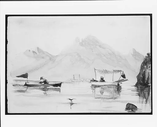 Boats on Mountain Lake (from Switzerland 1869 Sketchbook)