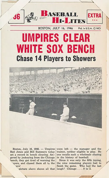 Umpires Clear White Sox Bench #36 from Nu-Card Baseball Hi-Lites series (W460) — Nu-Card, Inc.