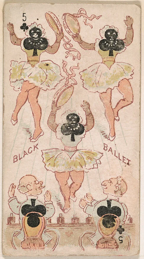 Five of Clubs, Black Ballet, from Harlequin Cards, 2nd Series (N220) issued by Kinney Bros. — Kinney Brothers Tobacco Company