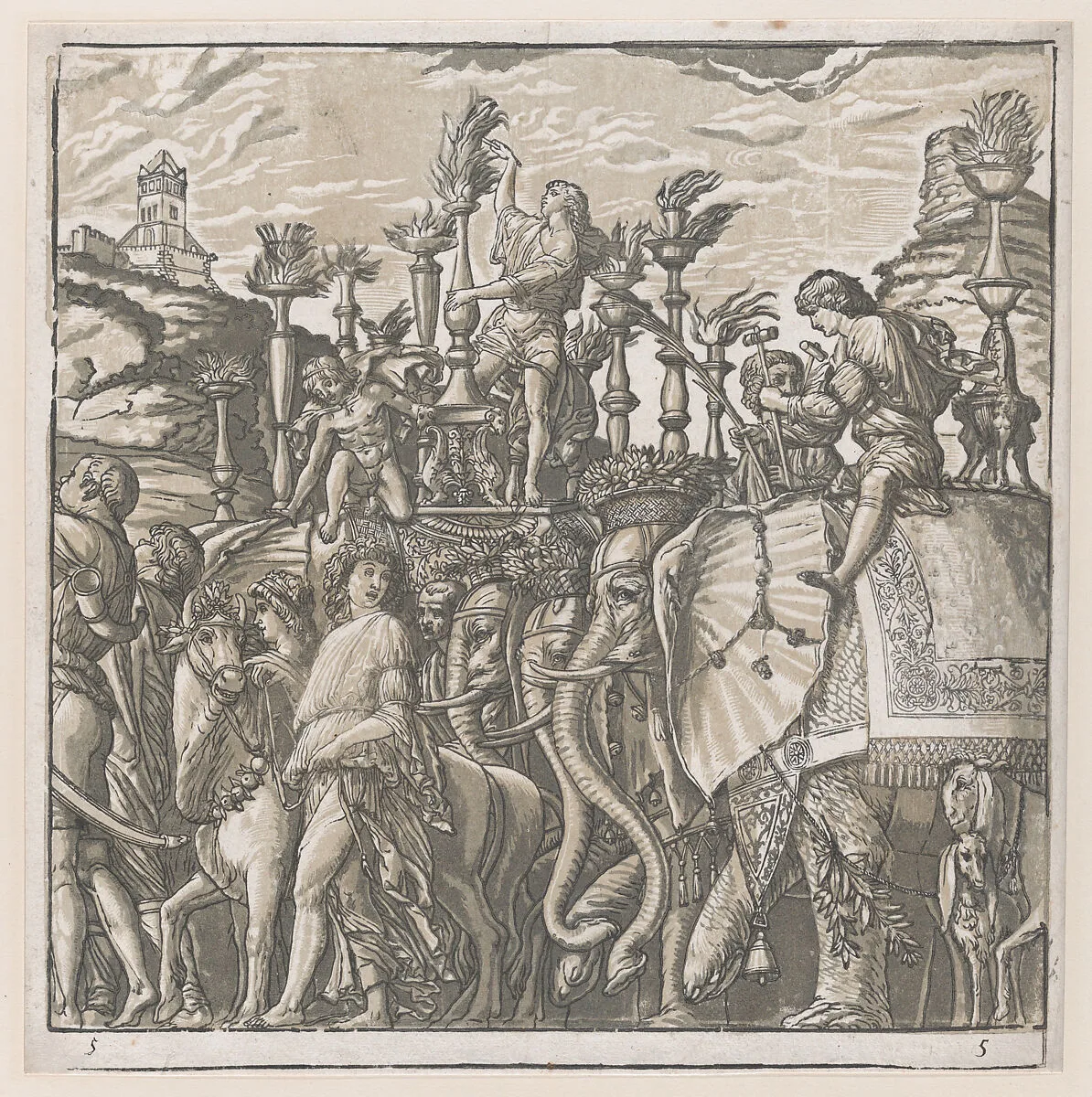 Sheet 5: Elephants, from "The Triumph of Julius Caesar" — Andrea Andreani|Andrea Mantegna|Bernardo Malpizzi