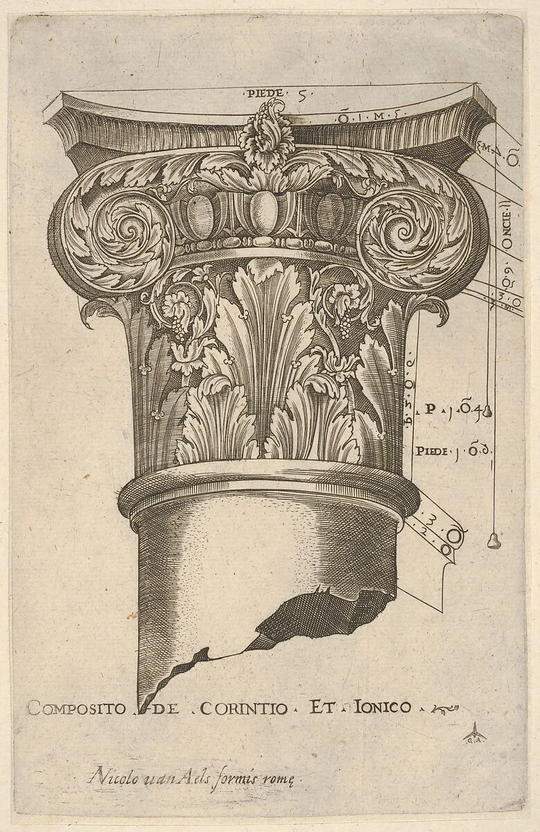 Composite capital with measurements — Monogrammist G.A. & the Caltrop