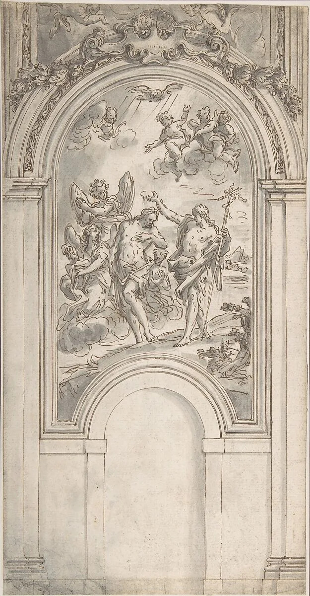 Design for a Baptism of Christ in an Architectural Setting — Sir James Thornhill