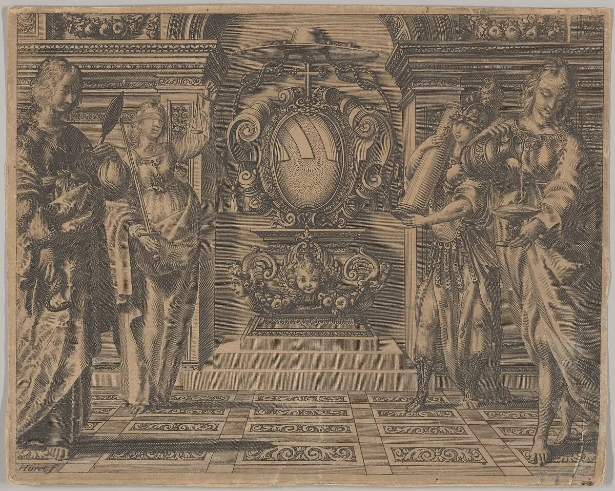 Arms of the Ludovisi Family Surrounded by Four Allegorical Figures — François Langlois|Grégoire Huret|Jean Couvay