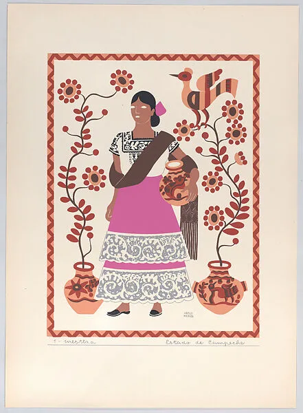 Plate 1: a woman from Campeche, from 'Trajes regionales mexicanos' (regional Mexican dress) — Editorial Atlante|Carlos Mérida