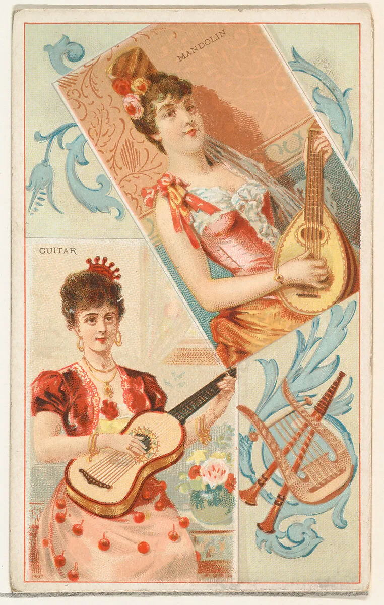 Guitar and Mandolin, from the Musical Instruments series (N121) issued by Duke Sons & Co. to promote Honest Long Cut Tobacco — W. Duke, Sons & Co.|Schumacher & Ettlinger
