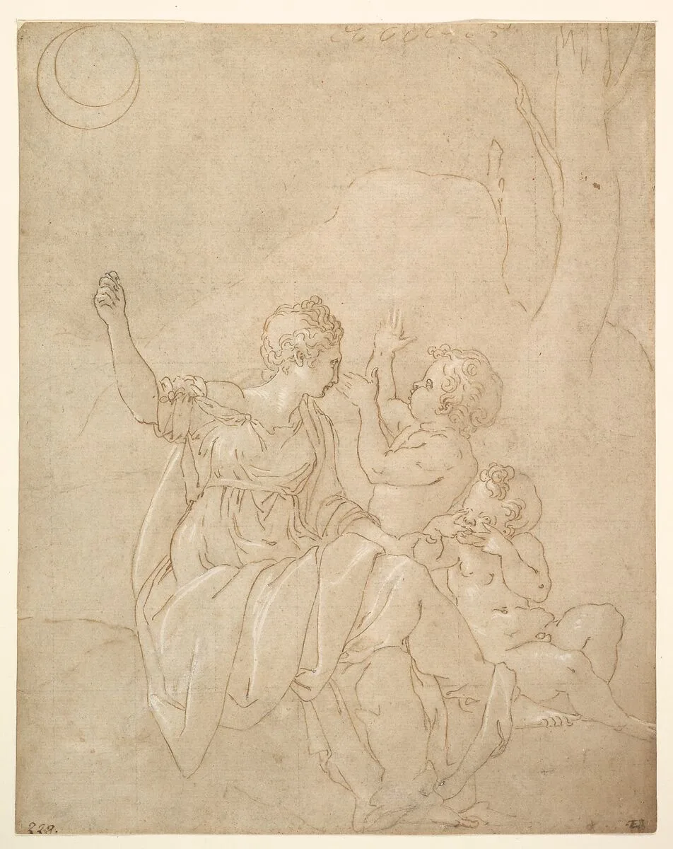 Classical Female Figure (Diana or Venus) with Two Infants — Francesco Primaticcio
