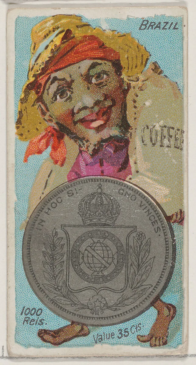Caricatured Brazilian, 1000 Reis, from the series Coins of All Nations (N72, variation 2) for Duke brand cigarettes — W. Duke, Sons & Co.