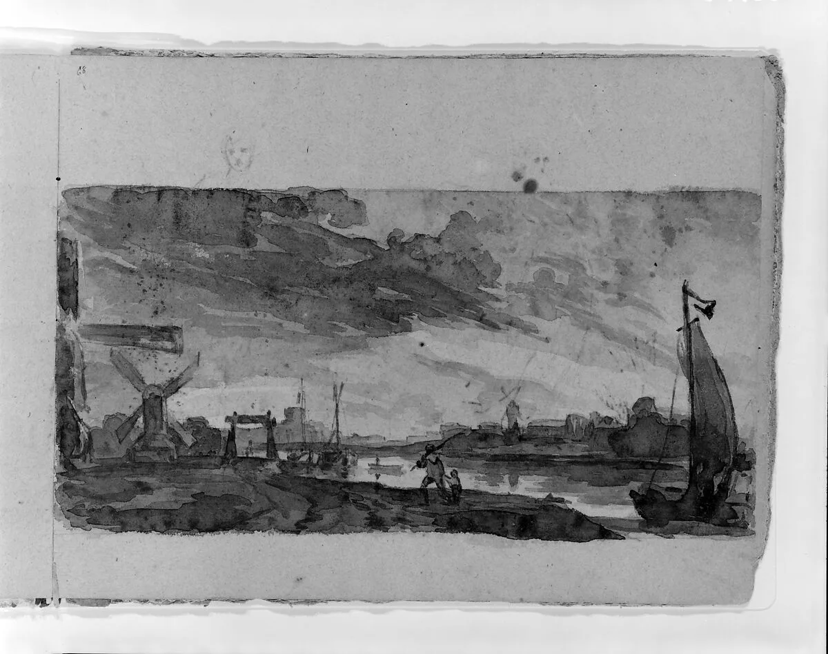 Cityscape with Windmills (Copy after Jan Van Goyen or Salomon Van Ruisdael?) (from Sketchbook) — Thomas Sully