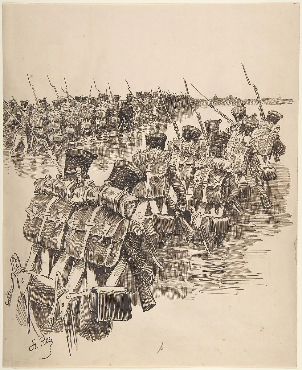 Soldiers Marching in Water — Charles-Henri Pille