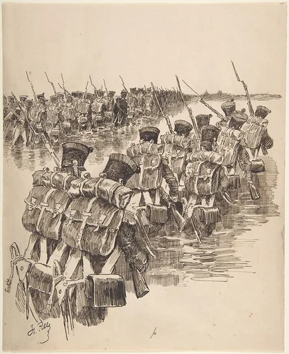 Soldiers Marching in Water