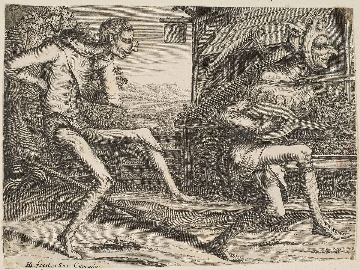 Two Fools Dancing from Two and Three Fools of the Carnival — Hendrick Hondius I|Pieter Bruegel the Elder