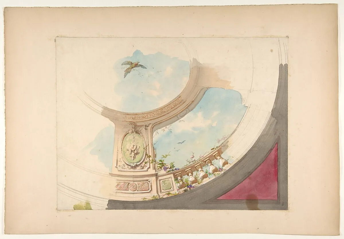 Design for a ceiling with trompe l'oeil balustrade and sky — Jules-Edmond-Charles Lachaise|Eugène-Pierre Gourdet