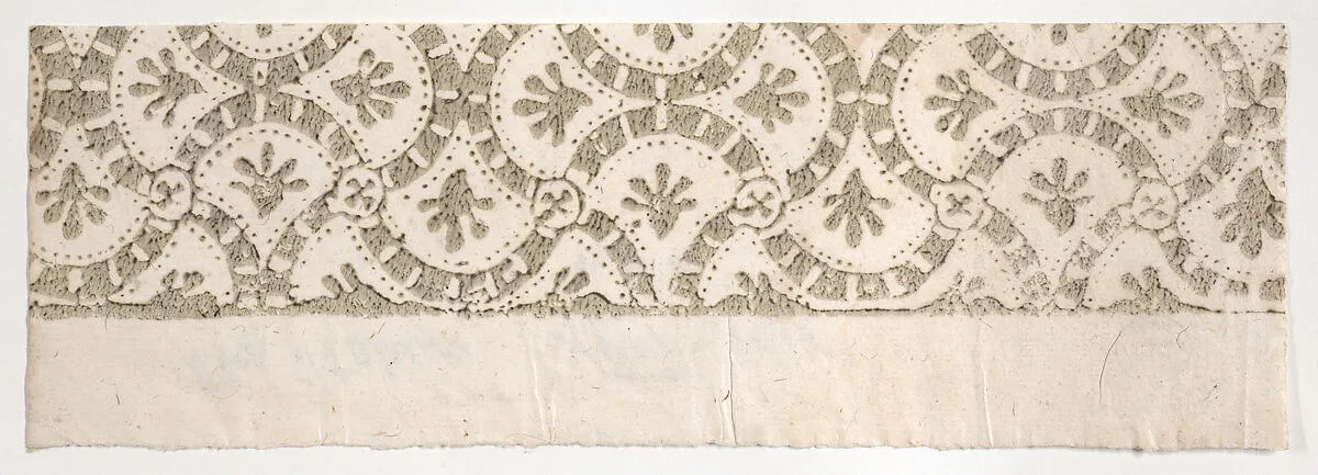 Fragment of a sheet with green curved shapes — Anonymous