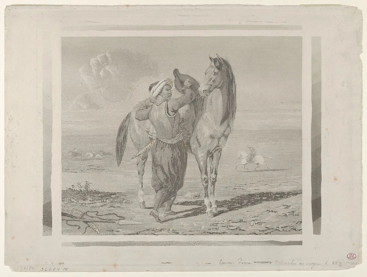 A Turk Saddling His Horse — Eugène Delacroix