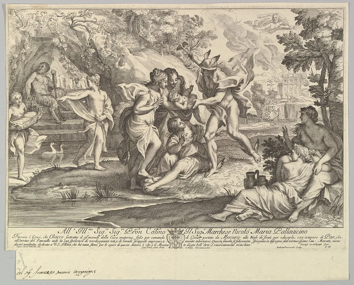 Bacchus as a child given by Mercury to the care of the Nymphs — Andrea Procaccini|Carlo Maratti