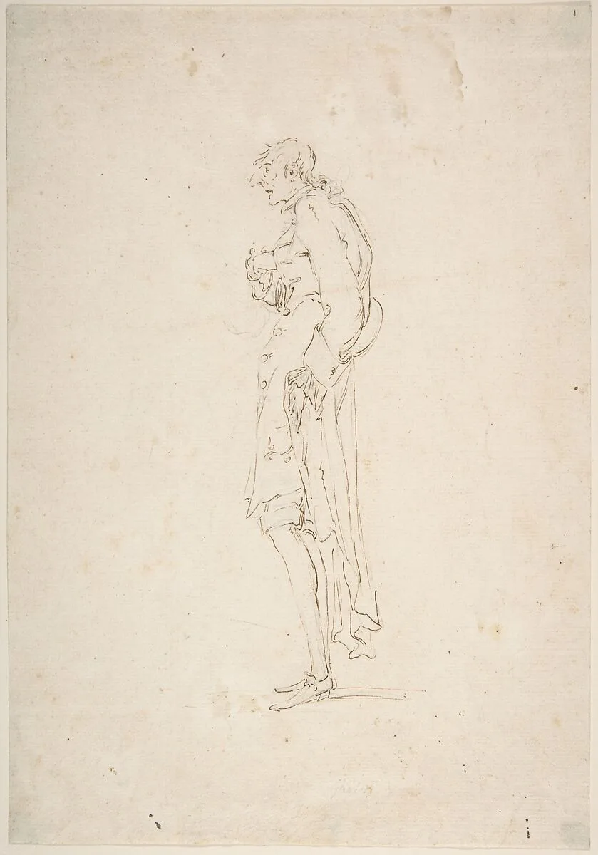 Sketched Caricature of a Standing Man Facing Left — Pier Leone Ghezzi