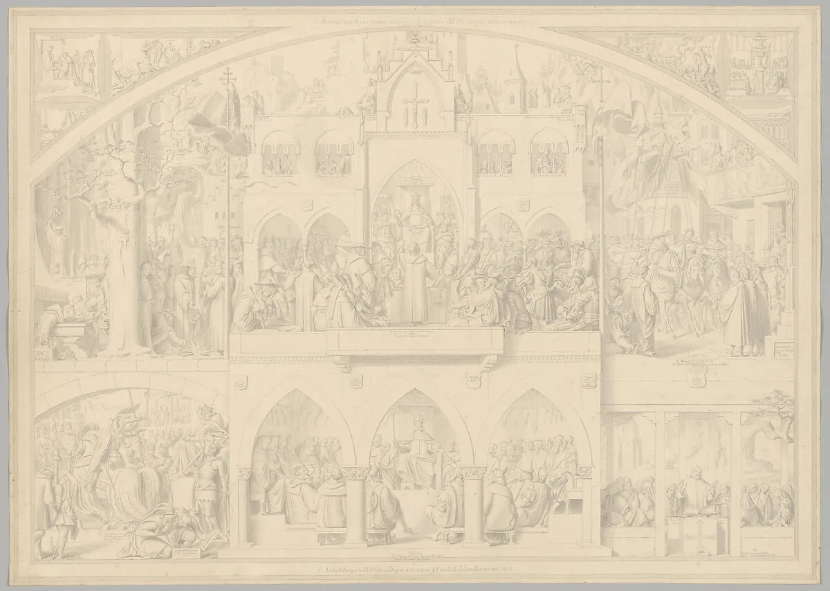 Preparatory Drawing for a Print Series on the History of Germany (Die Geschichte des deutschen Volkes in fünfzehn Bildern) — Carl Heinrich Hermann