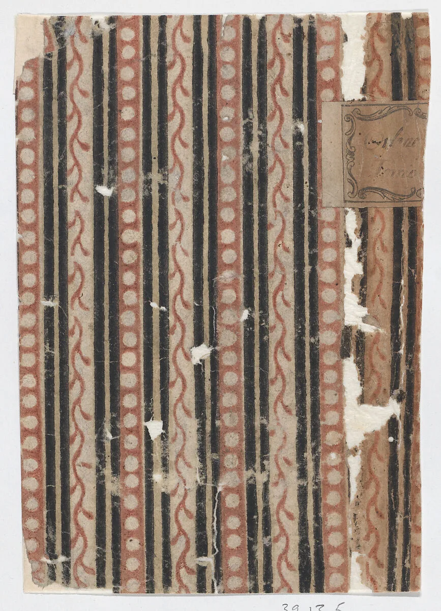 Left side of a book cover with pattern of stripes, vines, and dots — Anonymous