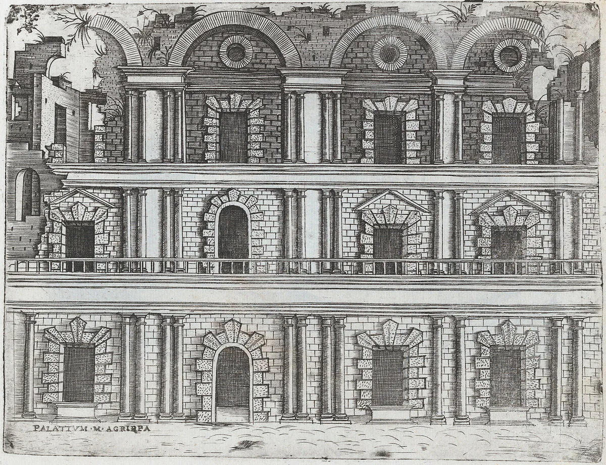 Arcus Vespasiani, from a Series of Prints depicting (reconstructed) Buildings from Roman Antiquity — Monogrammist G.A. & the Caltrop