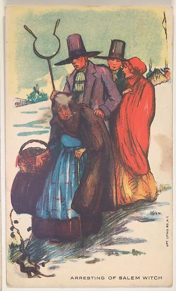 Arresting of Salem Witch, bakery card from the Historical Picture Cards series (D42), issued by Liberty Baking Company — Liberty Baking Company