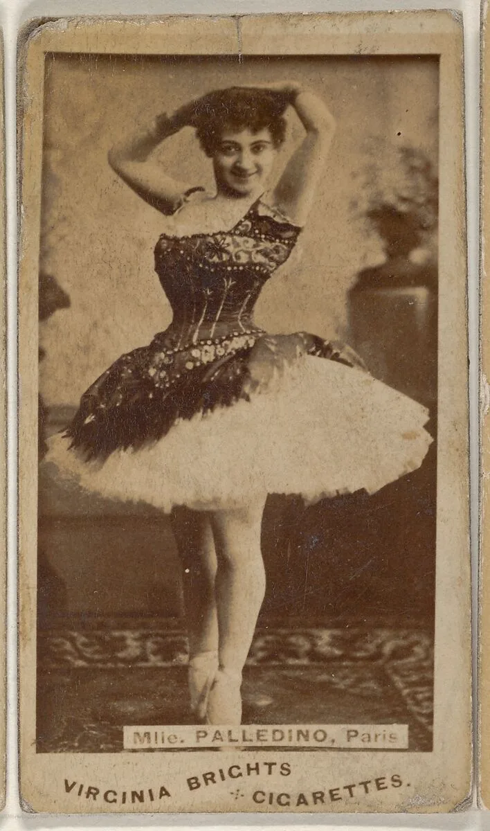 Mlle. Palledino, Paris, from the Actors and Actresses series (N45, Type 1) for Virginia Brights Cigarettes — Allen & Ginter