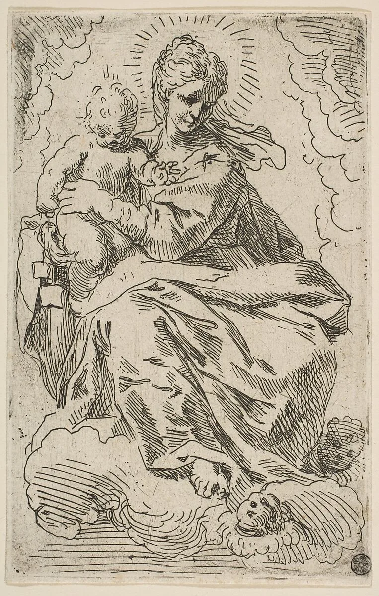 Madonna and Child on clouds — Simone Cantarini