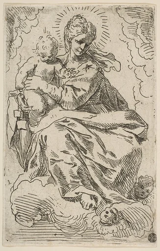 Madonna and Child on clouds