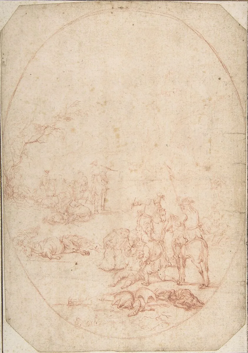 Landscape with Soldiers Helping the Wounded after a Battle — Anonymous, French, 18th century