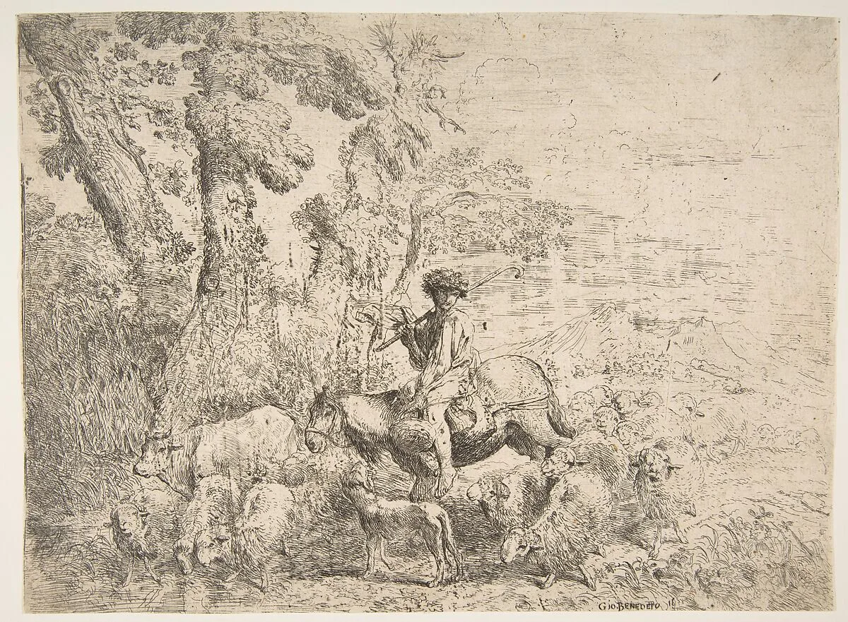 Young herdsman on horseback — Giovanni Benedetto Castiglione (Il Grechetto)