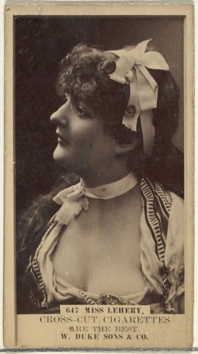 Card Number 647, Miss Lehery, from the Actors and Actresses series (N145-3) issued by Duke Sons & Co. to promote Cross Cut Cigarettes — W. Duke, Sons & Co.