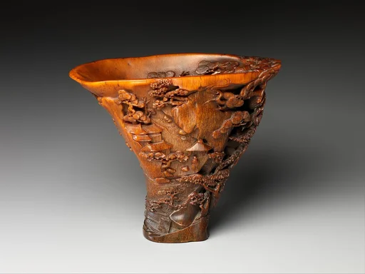 清 犀角雕山水人物杯|Cup with figures in a landscape