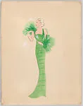 Drawing for a woman's theatrical costume with broad, ruched sleeves — Vincente Minnelli