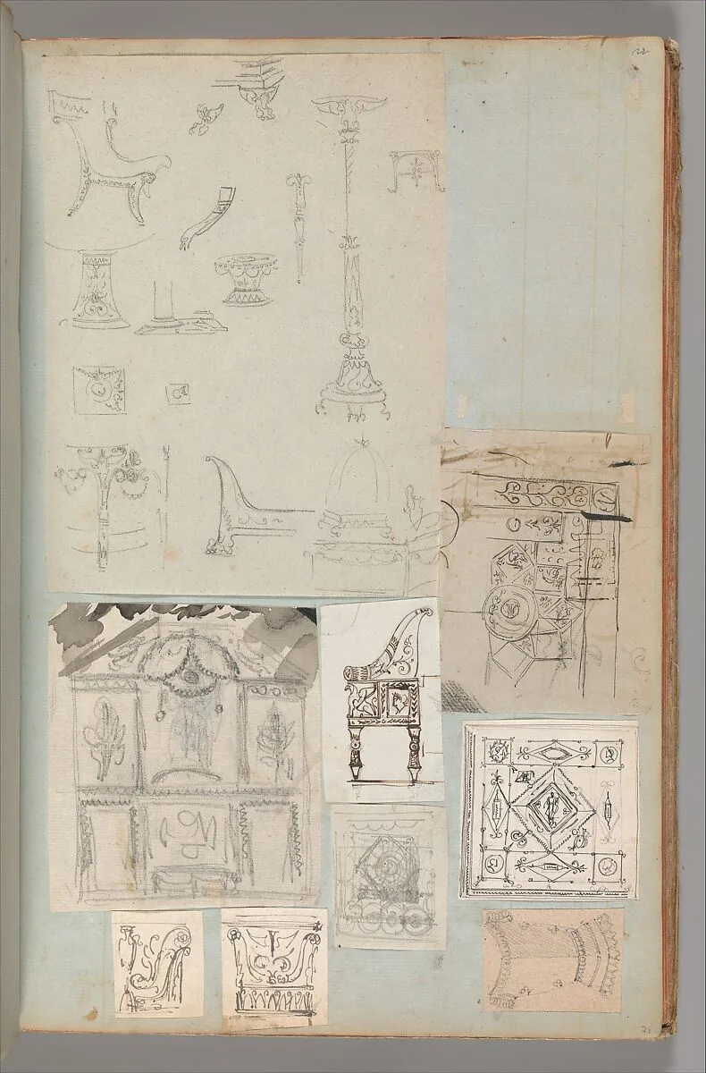 Page from a Scrapbook containing Drawings and Several Prints of Architecture, Interiors, Furniture and Other Objects — Pierre François Léonard Fontaine|Charles Percier