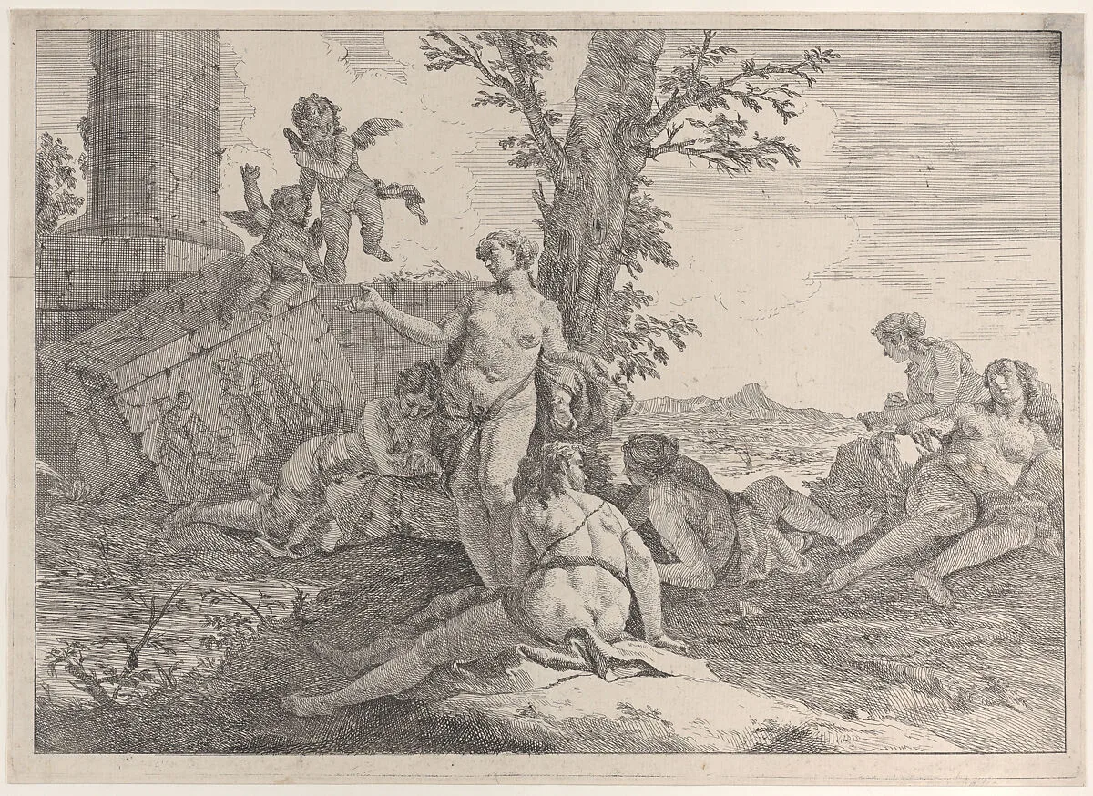 Six nymphs and two putti, from "Bacchanals and Histories" — Francesco Fontebasso