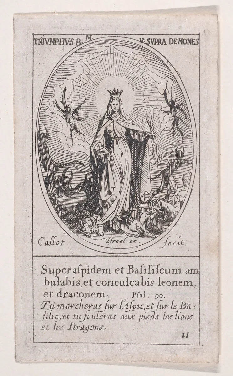 La bienheureuse Vierge Marie triumphant des démons (The Blessed Virgin Mary Triumphing over Demons), from Images des Fêtes Mobiles (Images of Moveable Feasts from the Christian Calendar), part of the series Les Images De Tous Les Saincts et Saintes de L'Année (Images of All of the Saints and Religious Events of the Year), scene 11 — Jacques Callot|Israël Henriet