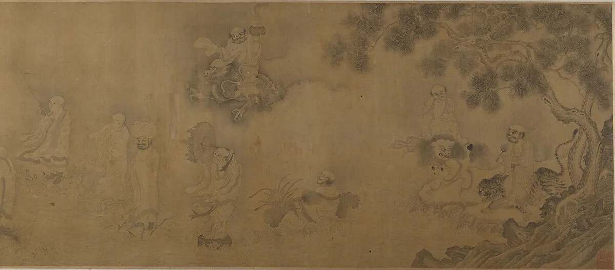 明 /清 佚名 李公麟 偽款 龍王請齋圖 卷|Buddhist luohans crossing the sea to the palace of the dragon king — Unidentified artist