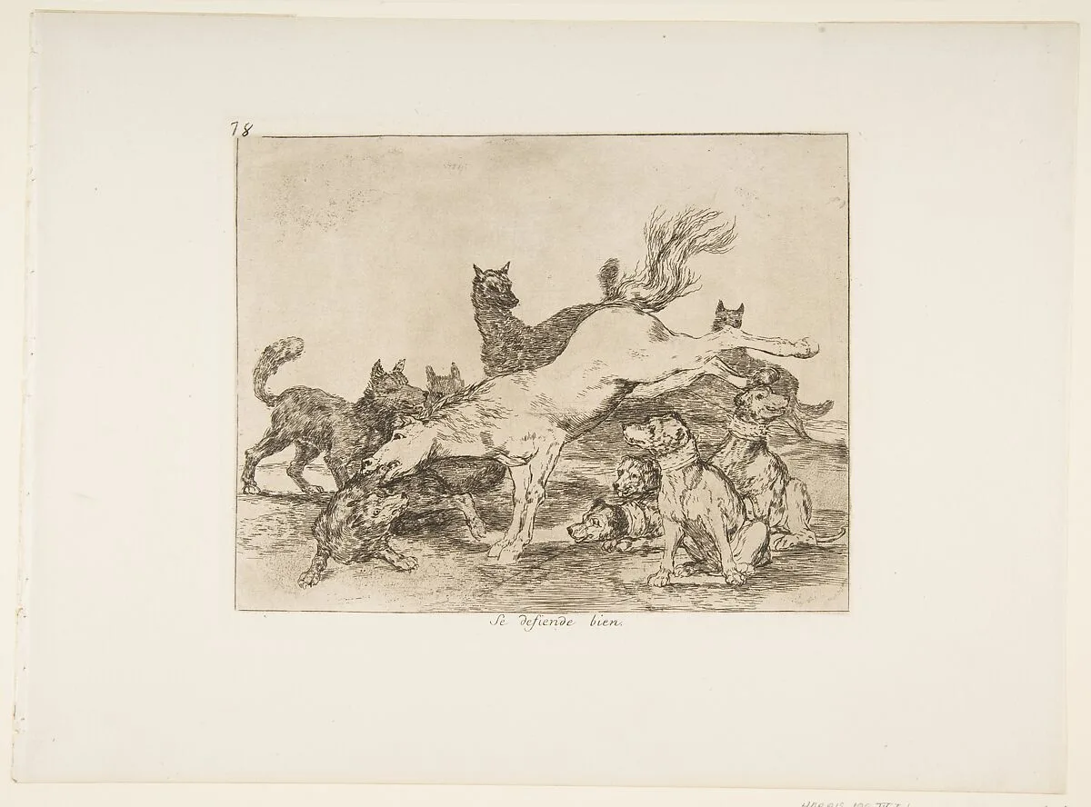Plate 78 from "The Disasters of War" (Los Desastres de la Guerra): 'He defends himself well' (Se defiende bien) — Goya (Francisco de Goya y Lucientes)