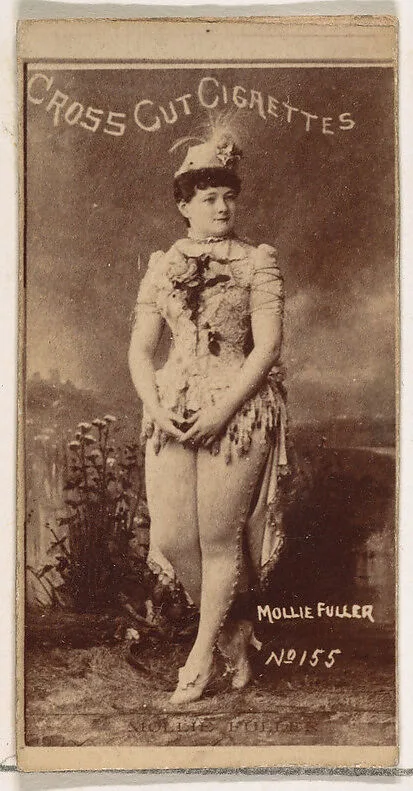 Card Number 155, Mollie Fuller, from the Actors and Actresses series (N145-1) issued by Duke Sons & Co. to promote Cross Cut Cigarettes — W. Duke, Sons & Co.