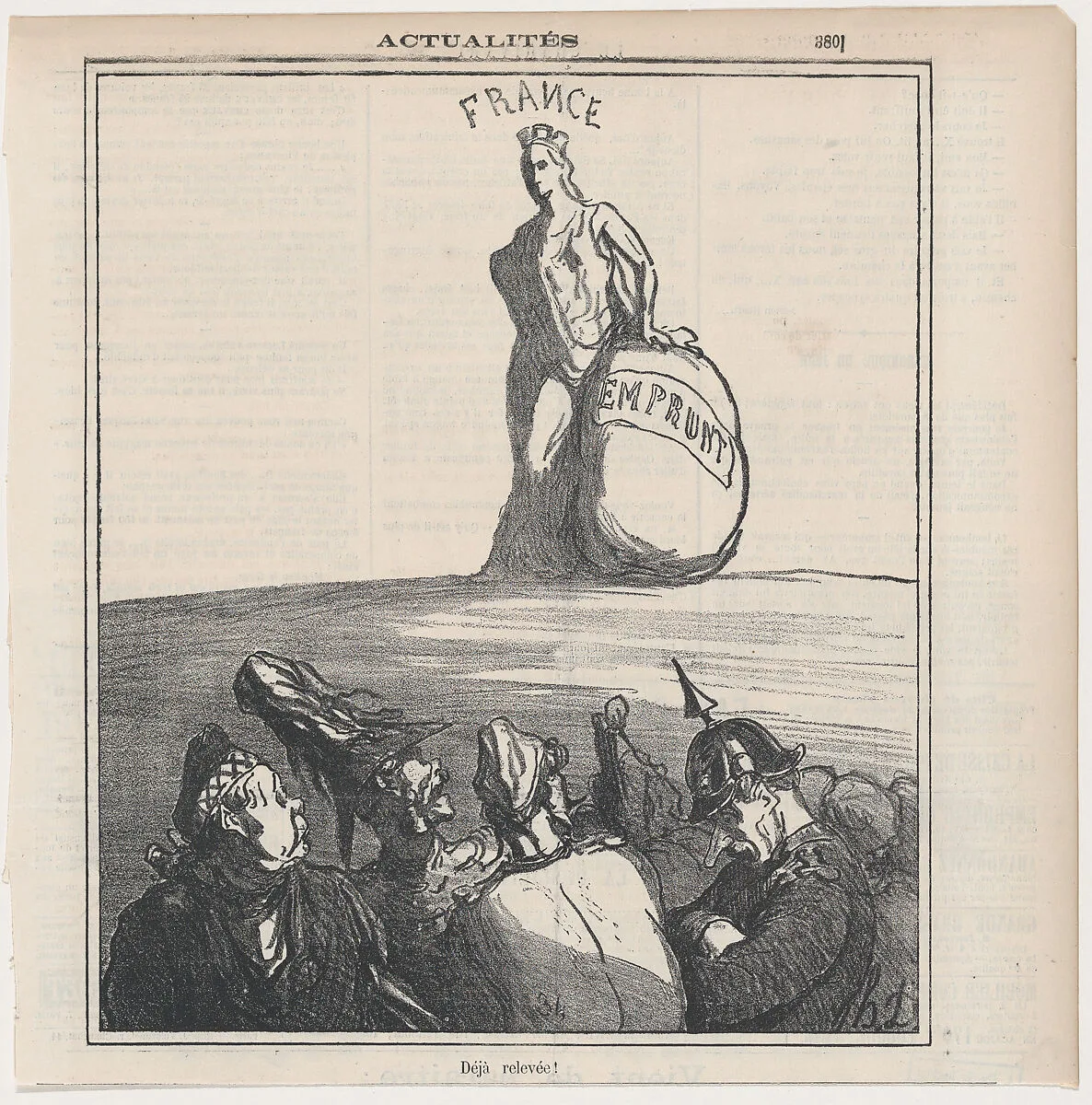 Already on her feet again!, from 'News of the day,' published in Le Charivari, July 19, 1871 — Honoré Daumier