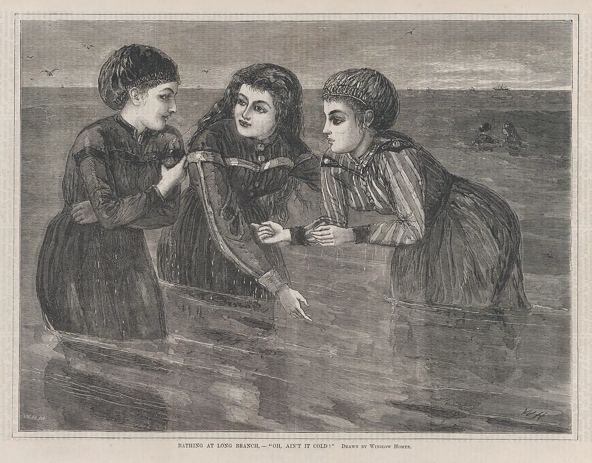 Bathing at Long Branch "Oh, Ain't It Cold" (Every Saturday, Vol. III, New Series) — Winslow Homer|William H. Morse|James R. Osgood & Co.