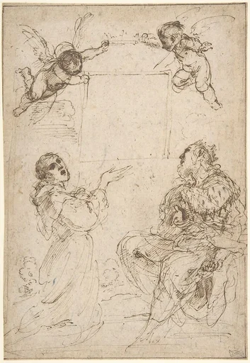 Saint Francis of Assisi and Saint Louis of France Venerating an Image of the Virgin