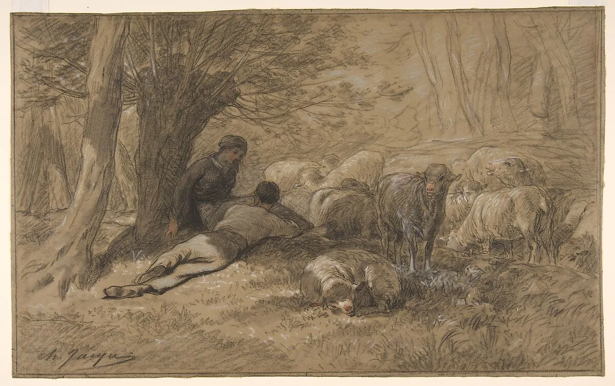 Tending the Sheep — Charles Jacque