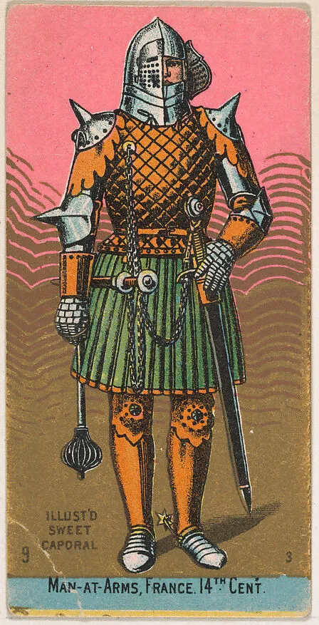 Man-at-Arms, France, 14th Century, from the Military Series (N224) issued by Kinney Tobacco Company to promote Sweet Caporal Cigarettes — Kinney Brothers Tobacco Company